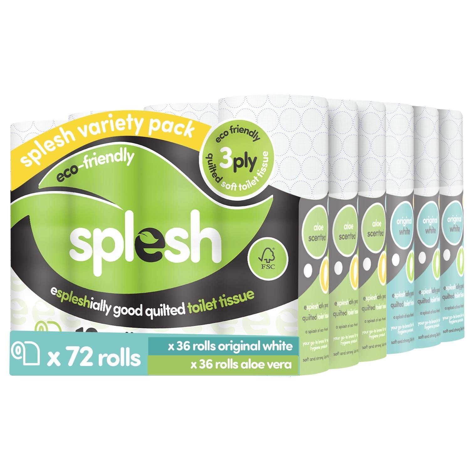 Splesh Super Saver 72 Toilet Rolls Variety Pack (36 Aloe+36 White Rolls)